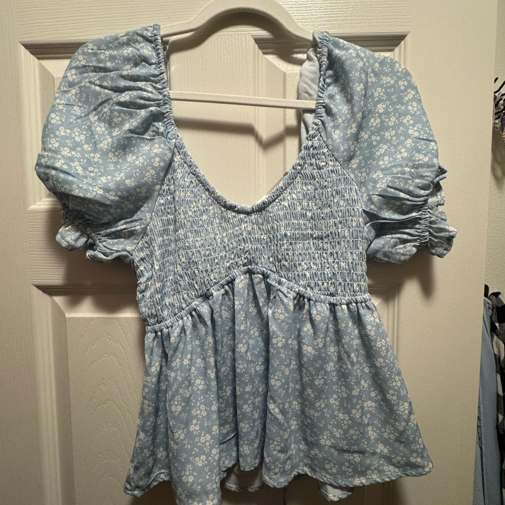 RSQ Light Blue Floral Blouse- never worn